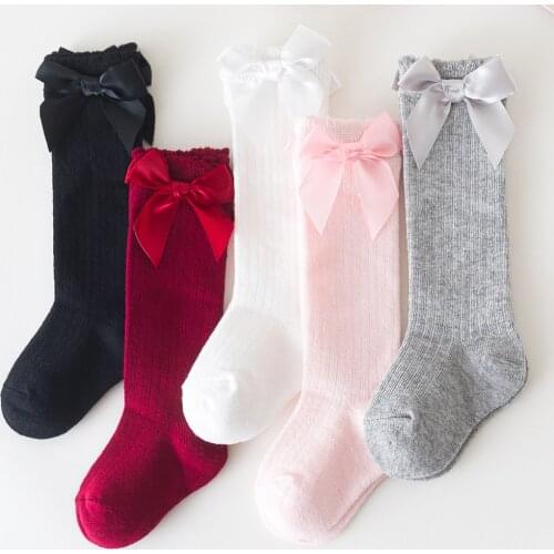 Solid Children Socks With Bows Cotton Baby Girls Socks Soft Toddlers Long Socks For Kids Princess Knee High Socks for Girls
