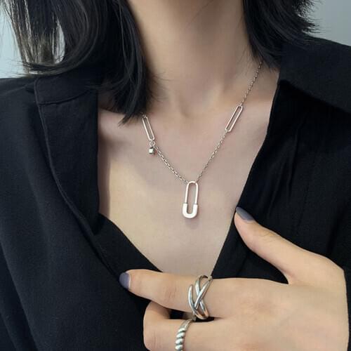 S925 Sterling Silver Necklace for Women Paper Clip Pin Clavicle Chain Light Luxury Simple Necklace Jewelry Wholesale