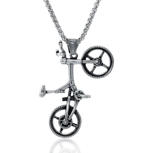 Stainless Steel Vintage Punk Rock Biker Men Pendant Necklace Jewelry Knight Wheel Bicycle Necklaces Jewelry Gift For Him