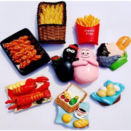 3d Resin Magnet Fridge Bread Basket Egg Chips Twist Lobster Breakfast Tomato Refrigerator Paste Home Decorative Magnet Cute Gift