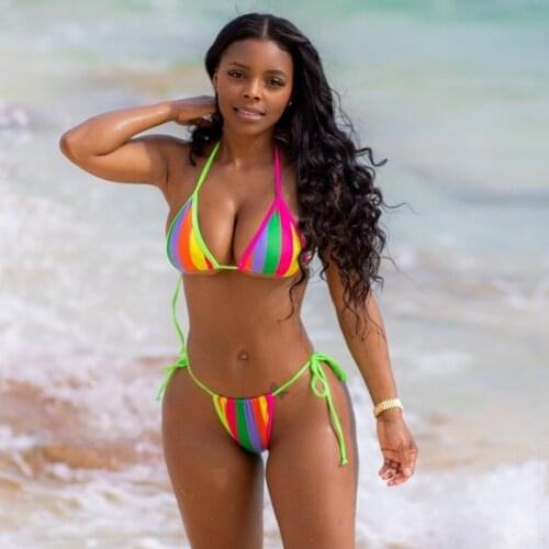 Popular 2020 New Swimsuit European and American Rainbow Sexy Bikini