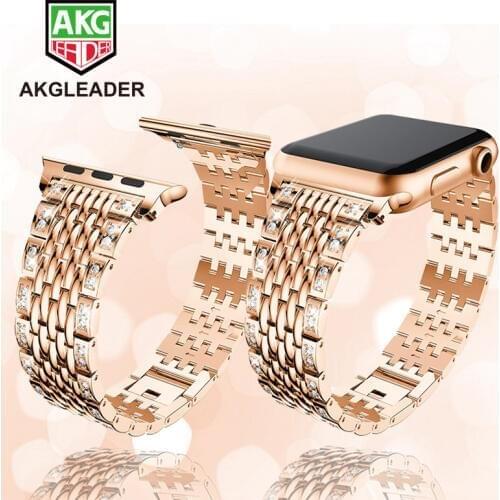 Ladies Wrist Strap For Apple Watch Series 5 4 3 2 1 Women Watch Bracelet Crystal Diamonds Stainless Steel Watch Band 38/40/44mm