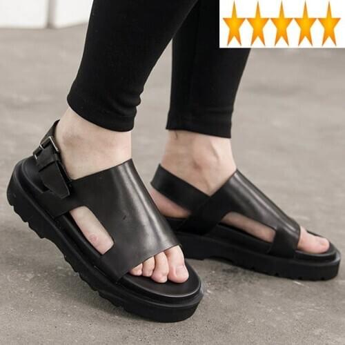 Genuine Summer Increased Thick Bottom Leather Mens Platform Shoes New Open Toe Gladiator Sandal Male Beach Roman Sandals
