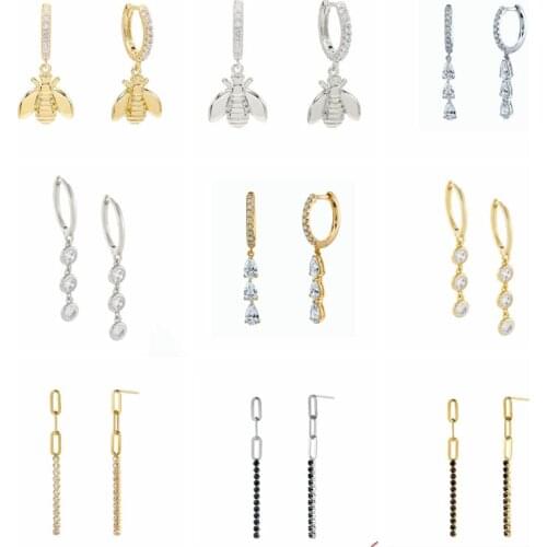 CANNER 925 Silver Hoop Earrings for Women Gorgeous Zirconia 925 Sterling Plata Ear Ring Fashion Lock Clip Honey Bee Pendientes