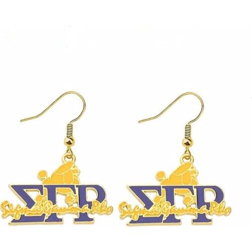 Greek Fraternity Sorority Symbol Jewelry Trendy Metal Blue Yellow Enamel Poodle SIGMA GAMMA RHO Earring For Party
