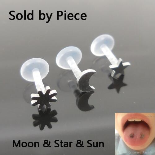 SHUIMEI 1PC Sun Moon Satr BioFlex Monroe Labret Lip Bar Ring Earring Push Fit Top 16g Ear Cartilage Helix Piercing Body Jewelry