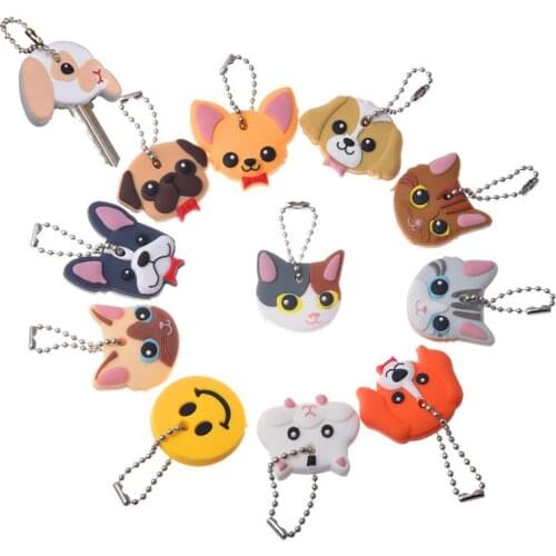 1Pcs Silicone Key Chain Cap Cartoon Animal PVC Accessories Key Holder Key Ring Women Girl Trinket Gift Backpack Decora