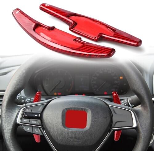 2pcs Carbon Fiber Steering Wheel Shift Paddle Extension Shifter Red Fit For Honda Accord Civic CR-V Pilot Odyssey Insight