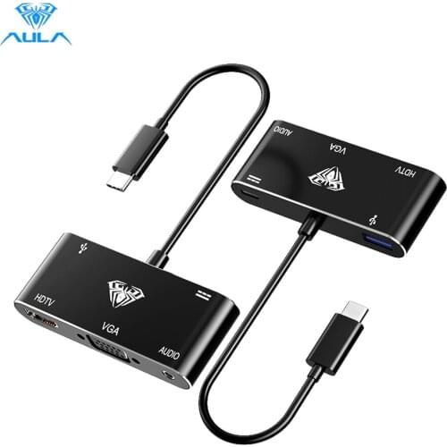 AULA USB C HUB Type C to HDMI-compatible USB 3.0 Adapter 5 in 1 Type C HUB Dock for MacBook Pro Air USB C Splitter