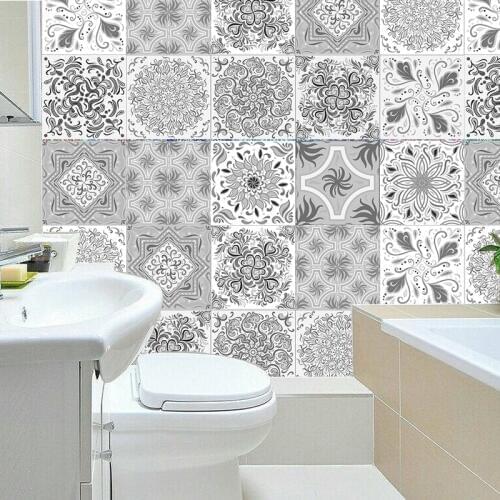 Arab Style Vintage Square Self Adhesive Tile Sticker PVC Waterproof Sticker Decoration Kitchen Grey Wall Sticker H1113