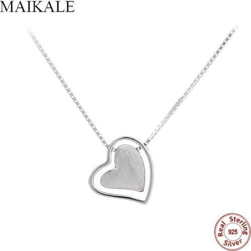 MAIKALE Luxury 925 Sterling Silver Snake Chain Heart Pendant Necklaces for Women Wedding Party Jewelry Anniversary Gifts for MOM