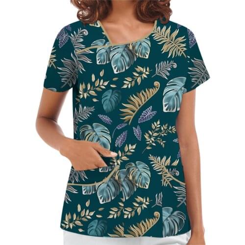 Health Care Workers Vintage Floral Print Working Scrub Tops Hospital Beauty Salon Women Nurse Uniform T-shirts Clothes A40