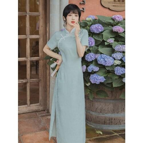 Make spot show white girl pure and fresh wind dark jacquard improved qipao dress pricing