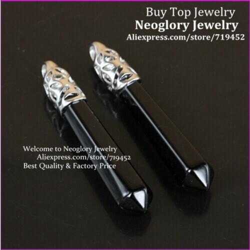10PCS Natural Black Stone Long Wand Pendulum Pendant prism Divination Point Healing Chakra Reiki Pendant Pendulum 60mmX10mm
