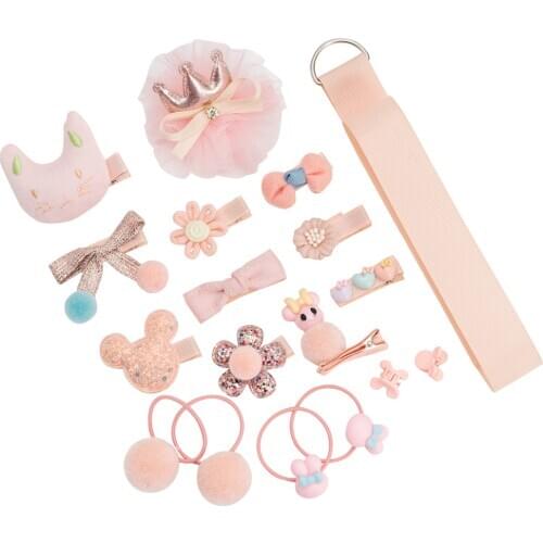 18 Pcs Cute Korean style Pink Baby Girl Headband Kids Headwear Hairpin Set Head Bands Accessories