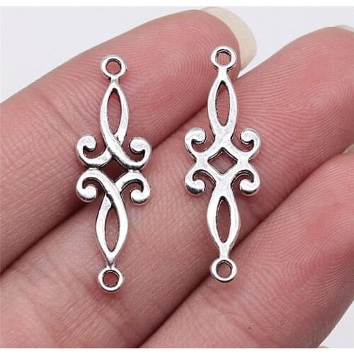 20PCS/lot 29*9mm Metal Charm Flower Connector Antique Silver Color Making DIY Handmade Tibetan Jewelry DIY