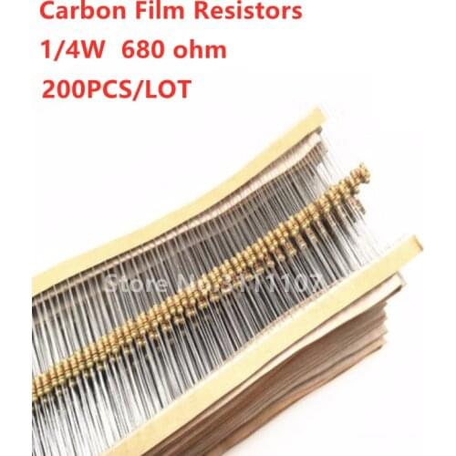 200PCS/LOT 680 Ohm 1/4W Carbon Film Resistors 5% Error 680R Ohm Color Ring Resistance