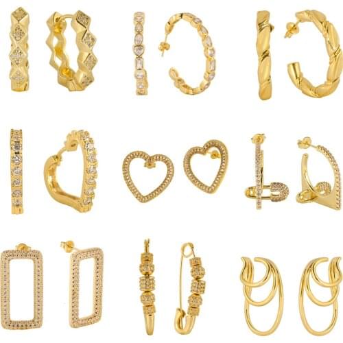 2021 Fashion white Crystal Gold Color Hoop Earrings Micro Pave Clear CZ Geometric Circle Earrings Gift For Women Jewelry