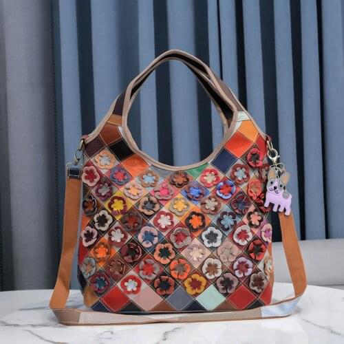 2021 New flower color stitching Genuine Leather Bag fashion Womens handbags handbag diagonal bag shoulder bag female bag