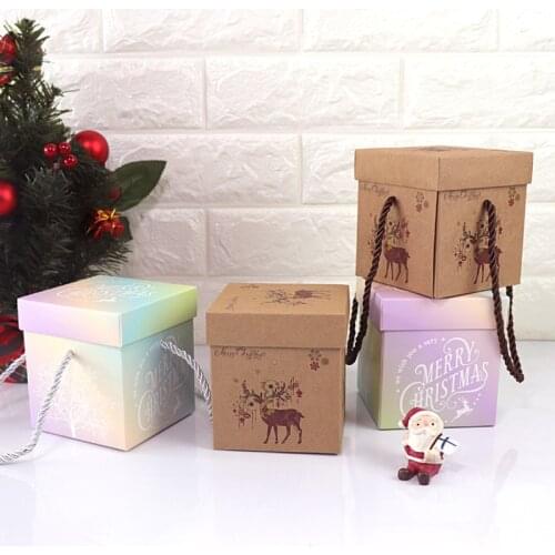 50Pcs/Lot Cupcake Boxes Christmas Gift Boxes Biscuit Cookie Cake Kraft Paper Box Christmas Party Gift Decoration