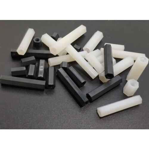 50Pcs M2 M2.5 M3 M4 Hex Nylon Standoffs Spacer Column Flat Head Female to Female Nylon Plastic Spacing Nuts Black White