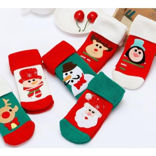 6pair 1-3t Anyongzu Novelty Autumn And Winter Wireless Head Thickening Christmas Flocking Cartoon Children Baby Socks Cotton