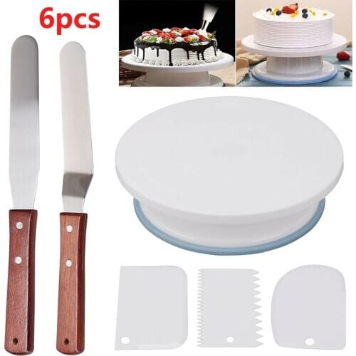 6Pcs/Set Plastic Cake Turntable Rotating Cake Plastic Dough Knife Decorate Cream Cakes Stand Rotary Table DIY Pastry Baking Tool