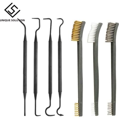 7pcs/Set 3pcs Steel Wire Brush + 4pcs Nylon Pick Set Universal Gun Hunting Cleaning Kit Tactical Rifle Pistol Gun Cleaning Tool