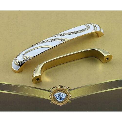 96mm 128mm modern fashion rhinestone furniture decoative handles gold white wine cabinet tv table pulls knobs 5" glass crystal