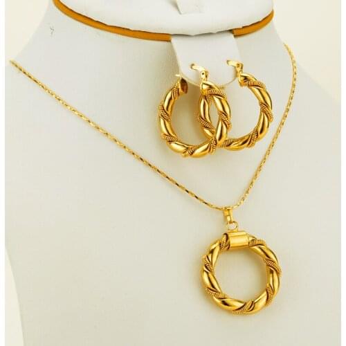 African sets Gold Color jewellery Ethiopian necklace & earrings Dubai gold Jewelry for Israel/Sudan/ Arab/middle east women Gift