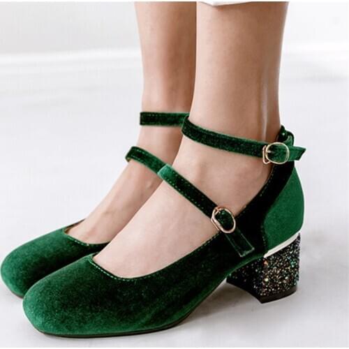 AGODOR Women Velvet Shoes High Heels Ladies Pumps Elegant Pointed Toe Wedding Female Shallow Shoes Green Autumn Fashion Size 32