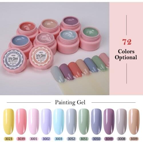 Arte Clavo 5ml Color Gel Paint UV Gel Nail Polish Soak Off Nail Lacquer Nail Art 72 Colors Glitter Nail Rainbow Painting Gel