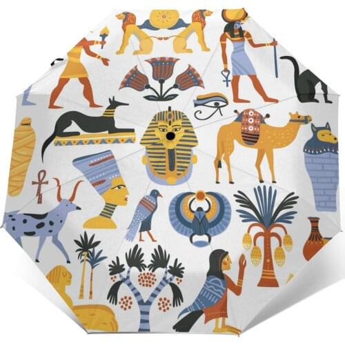 Automatic Umbrella Rain Women Three-folding Umbrella Ancient Egyptian Religion Windproof Umbrella Female Waterproof parasol