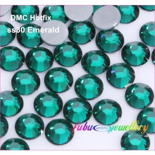 Free Shipping! 288pcs/Lot, ss30 (6.3-6.5mm) High Quality DMC Emerald Iron On Rhinestones / Hot fix Rhinestones