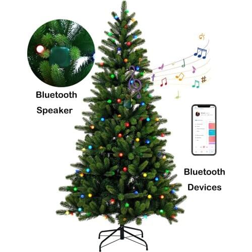 YUETJIN Bluetooth Speaker with Lighting String for Christmas Tree, Four Color Leds Dance at Music Rhythm