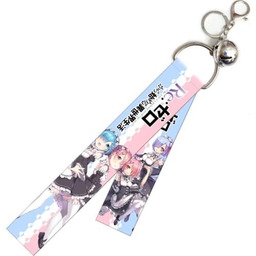 Re:Life In A Different World From Zero Streamers Key Chain Rem Ram Cartoon Print Ribbon Keychain Boys Girls Bag Charm Otaku Gift