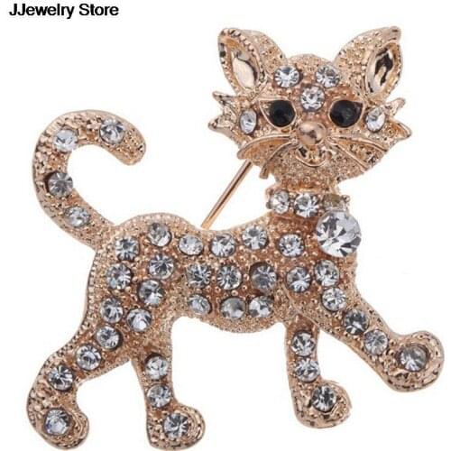 1PC Vintage Shining Animal Tiger Shape Brooches Jewelry Gold-color Rhinestone Brooches Women Fashion Garment Jewelry Accessory