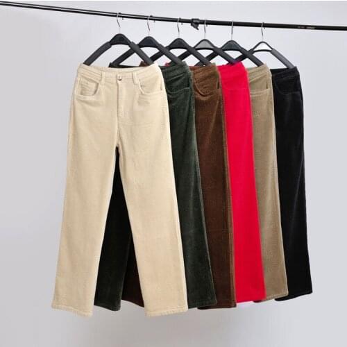 Autumn and winter new high-waist casual pants womens loose straight pants womens trousers corduroy pants Mom pants