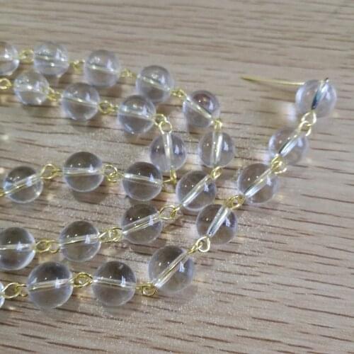 Top price nature stones 50meters Clear +Gold Pin Color 10mm Crystal glass Round Beads Chains Home Curtains Jewel dress decor