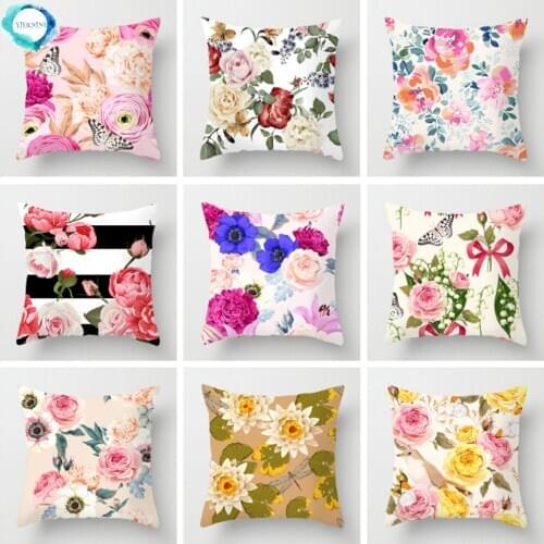Flower Butterfly Pattern Decorative Polyester Pillowcase Home Sofa Cushion Cover Throw Pillow Decoration Pillowcover 45X45CM