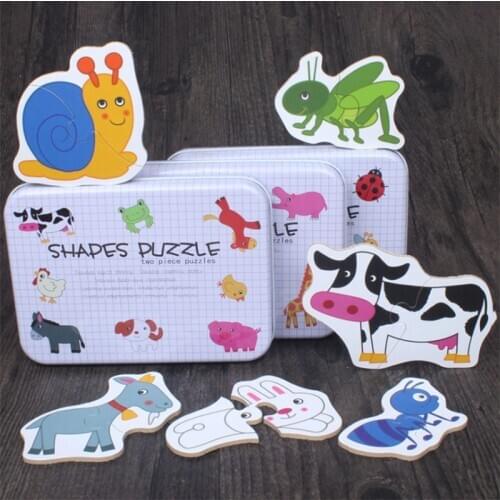 Kids Educational Toys Iron Box Infant Early Head Start Training Puzzle Cognitive Card Vehicle Fruit Animal Set Pair Puzzle