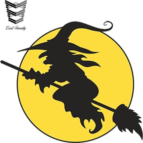 EARLFAMILY 13cm x 11cm Car Styling Car Sticker Witch & Broomstick Vinyl Sticker Laptop Travel Luggage Waterproof Car Accessories