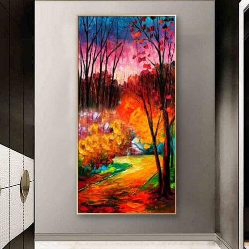 Modern Knife Oil Painting Printed on Canvas Abstract Tree Landscape Posters and Prints Wall Picture for Living Room Home Decor