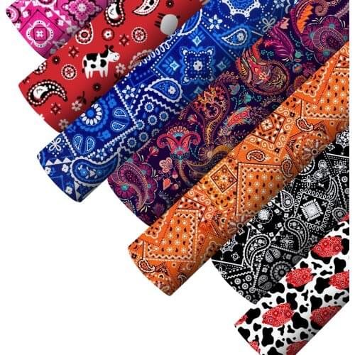 Smooth Faux Leatherette Sheets Paisley Flower Printed Synthetic Leather Fabric For Bows Crafts DIY Handmade Material,1Yc19562