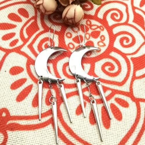 Halloween Womens Gothic Long Studded Big Horn Earrings Vintage Jewelry Crescent Earrings Boho Witchy
