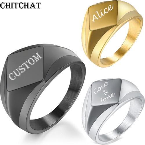 Custom Engraved Name Rings For Men Laser Letter Rhombus Rings 316L Stainless Steel Wedding Rings Personalized Gifts