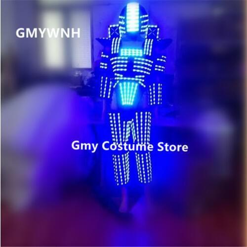 L96 RGB colorful light led costumes robot men stage wears dj helmet catwalk performance show stilts costume party dress cloth ds