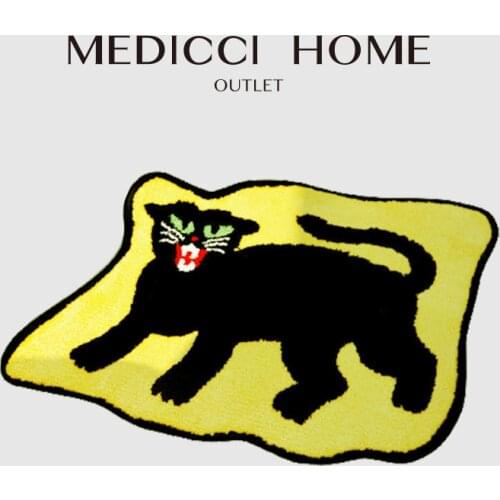 Medicci Home GG Floor Carpet Black Cat Kilim Handmade Super Soft Fluffy Area Mat Bedroom Living Room Shaggy Tufted Rugs 60X90cm