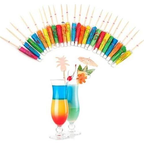 50Pcs Mixed Color Mini Umbrella Parasol Snack Cocktail Party Pick Decoration Bar Cocktail Decor Wooden Handle Small Umbrella