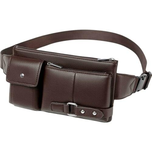 Multi-pocket PU Leather Waist Bag for Men with Adjustable Belt Retro Crossbody Bag Men Belt Bag Chest Handbag High Quality